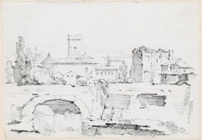 An Italian Town with a Stone Bridge and a Waterfall by Joseph Marie Vien
