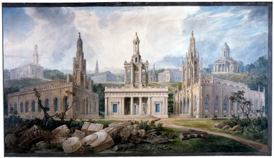 A Group of Churches, designed by Sir J. Soane to illustrate different Styles of Architecture by Joseph Michael Gandy