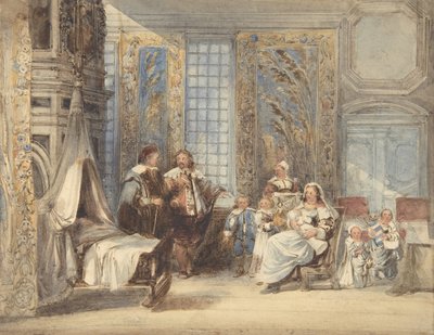 Scene with Family and Guest in Seventeenth-century Interior by Joseph Nash.