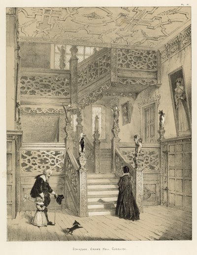 Staircase, Crewe Hall, Cheshire by Joseph Nash