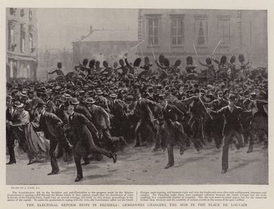 The Electoral Reform Riots in Brussels, Gendarmes Charging the Mob in the Place de Louvain by Joseph Nash