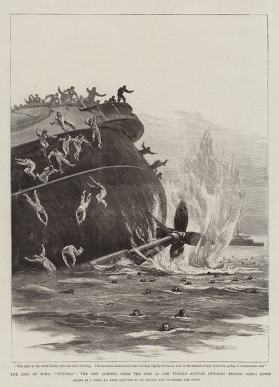The Loss of HMS Victoria, the Men jumping from the Ship as she turned bottom upwards before going down by Joseph Nash