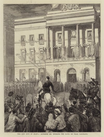 The New King of Spain, Alphonso XII entering the Hotel de Ville, Barcelona by Joseph Nash