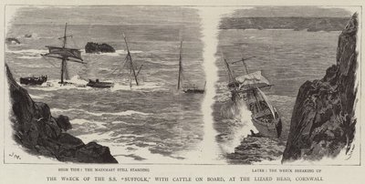 The Wreck of the SS Suffolk, with Cattle on Board, at the Lizard Head, Cornwall by Joseph Nash