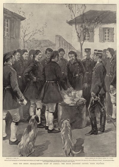 With the Greek Headquarters Staff at Larissa, the Erzon Regiment Getting Their Dejeuner by Joseph Nash