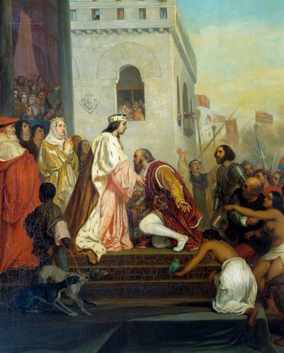 Reception of Christopher Columbus by the Kings of Spain in Barcelona in 1493 (detail) by Joseph Nicolas Robert Fleury