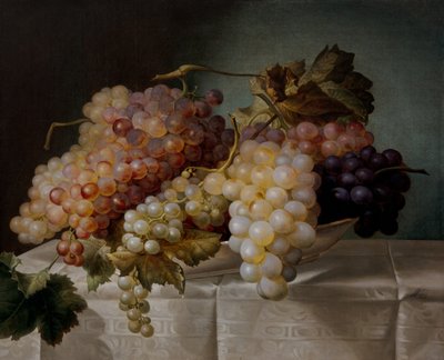 Still life with grapes in a porcelain dish by Joseph Nigg