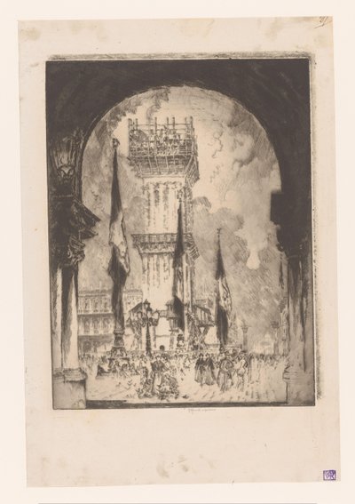 Campanile of Venice under Scaffolding by Joseph Pennell (signed by artist)
