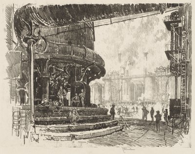 English War Work: Making Pig Iron, The Base of the Blast Furnaces by Joseph Pennell