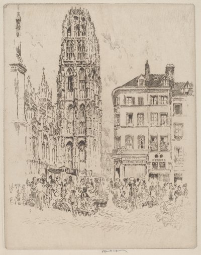 Flower Market and Butter Tower, Rouen by Joseph Pennell