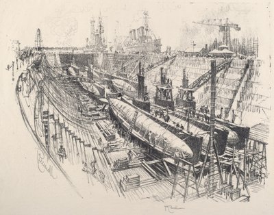 Submarines in Dry Dock by Joseph Pennell