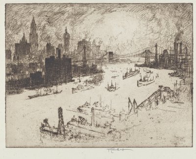 Sunset, from Williamsburg Bridge by Joseph Pennell
