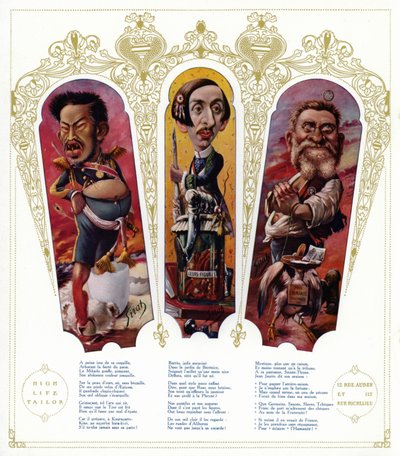 Caricatures: Meiji Emperor of Japan; Maurice Barres, French Writer and Nationalist Politician; Jean Jaures, French Politician by Joseph Sirat