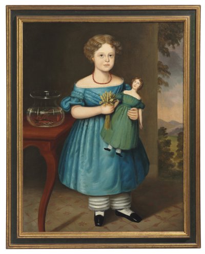 Portrait of Amy Philpot in a Blue Dress with Doll and Goldfish by Joseph Whiting Stock