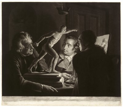 Three Persons Viewing the Gladiator by Candlelight (engraved by William Pether) by Joseph Wright of Derby