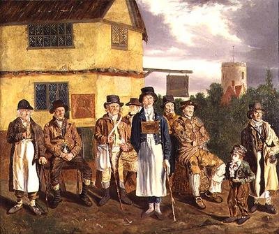 Norwich Characters, L. to R., Peter Thomas, C. Grimer, R. Gurney, R. Gallant, Blind Dan, John of Poringland, Joe Doe, Whistling Cuckoo Boy and Wyer by Joseph and Alfred Stannard