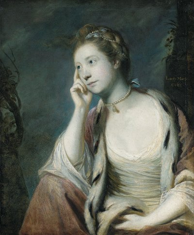 Portrait of Lady Mary Coke, half length, in an ermine-trimmed red cloak by Joshua Reynolds
