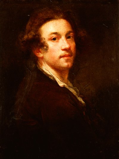 Self-portrait, half length, looking over his shoulder, in a brown coat and white shirt by Joshua Reynolds