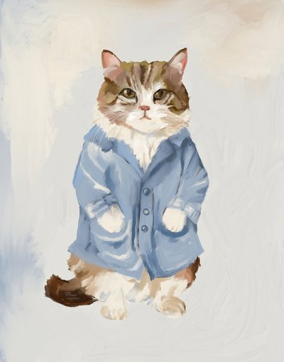 Cute Cat in Blue Coat by Josie George