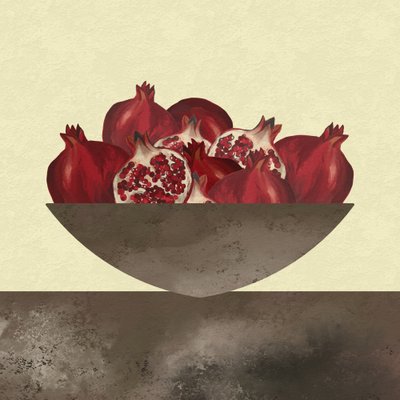 Red Pomegranates Still Life by Josie George
