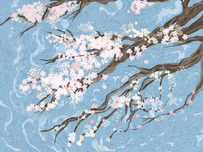 Spring Cherry Blossoms Blue by Josie George