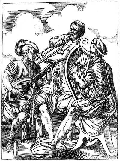 A Guitarist, a Lutenist and a Trombone Player by Jost Amman
