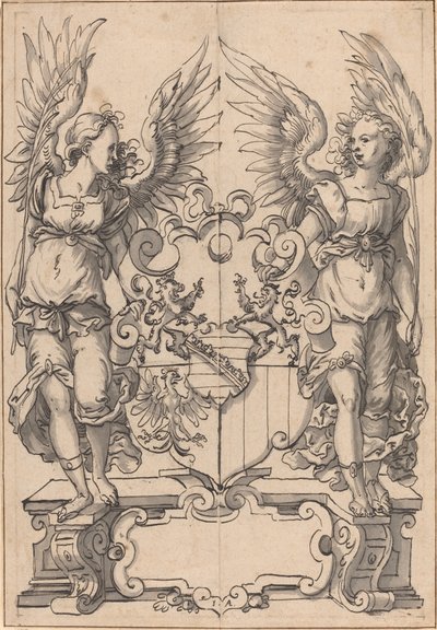 Two Angels Holding a Coat of Arms by Jost Amman