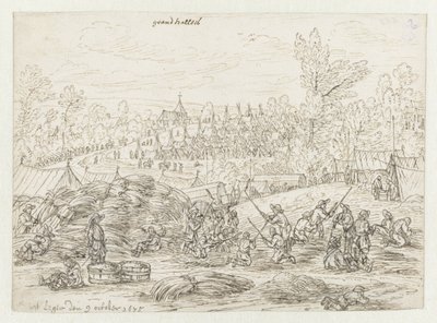View of an Encampment of the Army of William III near Grand-Hallet, Liège by Josua de Grave