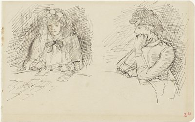 Two Studies of a Woman Sitting at a Table by Jozef Israëls