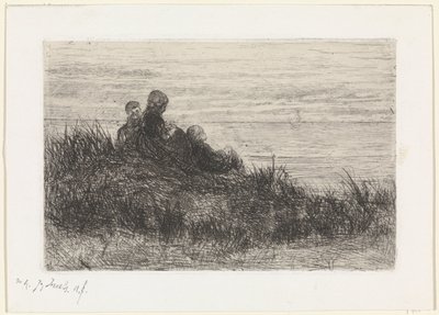 Dune Landscape with Mother and Children by Jozef Israëls (signed by artist)