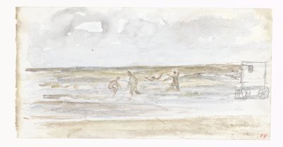 Bathers in the Sea and a Beach Carriage by Jozef Israëls