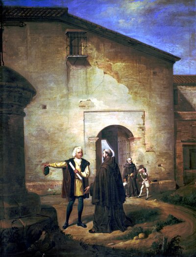 Arrival of Columbus and his son Diego in the era monastery of La Rabida in 1485 by Juan Cabral Bejarano