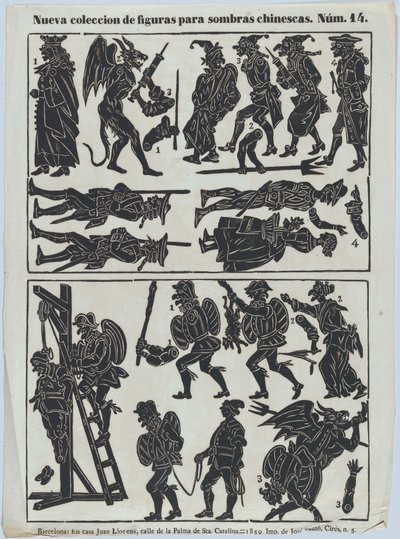 Sheet 14 of Figures for Chinese Shadow Puppets, 1859 by Juan Llorens