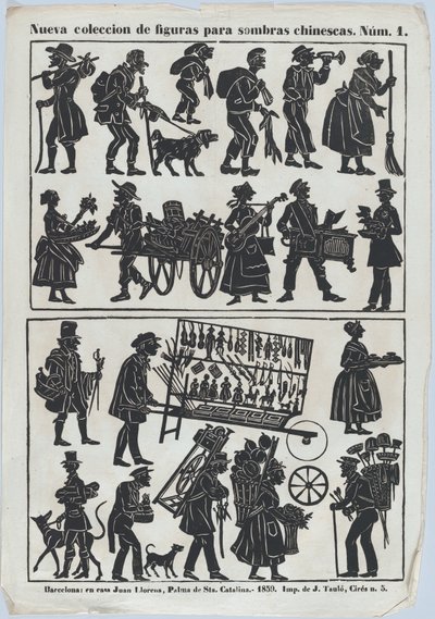 Sheet 1 of Figures for Chinese Shadow Puppets, 1859 by Juan Llorens