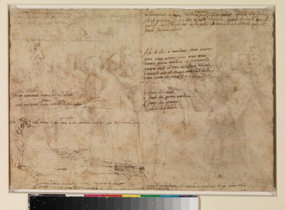 Sketches of a man standing at a river