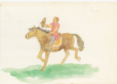 A Medieval Man, Shown Riding a Horse with a Bird of Prey on His Arm by Judith Dobie