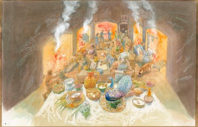 An Early Medieval Kitchen Scene by Judith Dobie