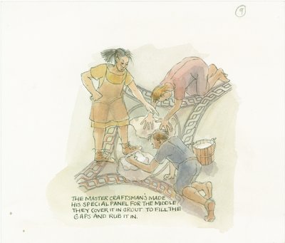 Two Workers Grouting a Floor Panel Made and Overseen by the Master Craftsman by Judith Dobie