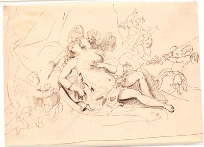 Resting Venus Figure, Surrounded by Six Putti Playing with Sword, Arrow, and Heart by Jürgen Ovens