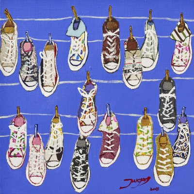 Colorful Hanging Sneakers by Jukyong Park