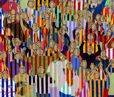 Energetic Striped Crowd by Jukyong Park