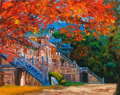 Vibrant Autumn Temple by Jukyong Park