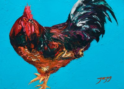 Vibrant Red Rooster by Jukyong Park