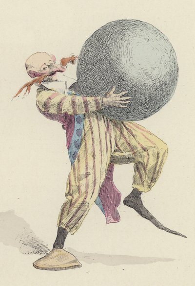Clown Holding Large Ball (color lithograph) by Jules Arsene (after) Garnier