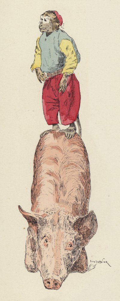 Monkey riding a pig by Jules Arsene (after) Garnier