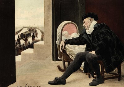Gargantua Watching Over His Son Pantagruel and the Funeral of Badebec. Pantagruel. Illustration by Jules Garnier. In 