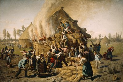 Fire in a Haystack, 1856 by Jules Breton