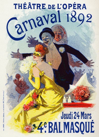 Entertainment. Masquerade ball at the Opera of Paris. Poster by Jules Cheret, France, Apr. 1892 by Jules Cheret