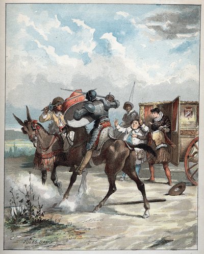 Don Quixote attacking his enemy - Illustration of Jules David from 