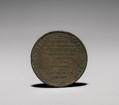 Medal: Five Sols issued by Monneron Brothers, Paris, reverse by Jules Dupré